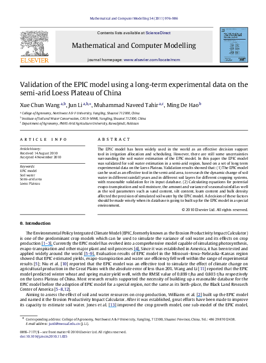 (PDF) Validation of the EPIC model using a long-term experimental data ...