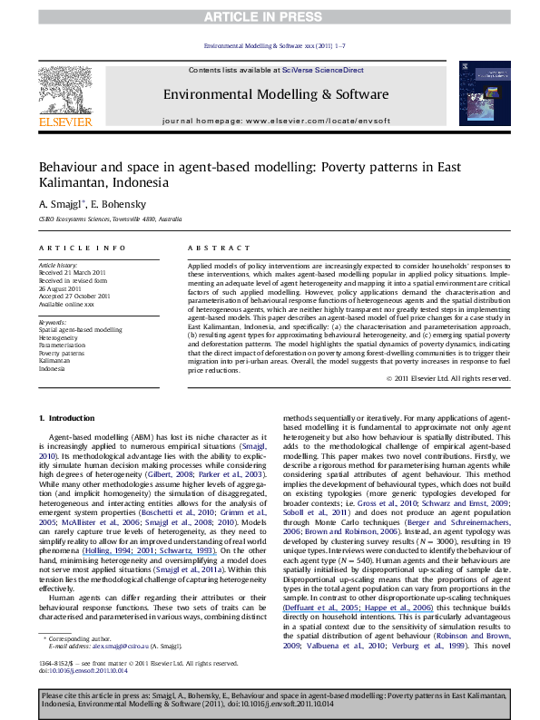 Behaviour and space in agent-based modelling: Poverty patterns in East Kalimantan, Indonesia