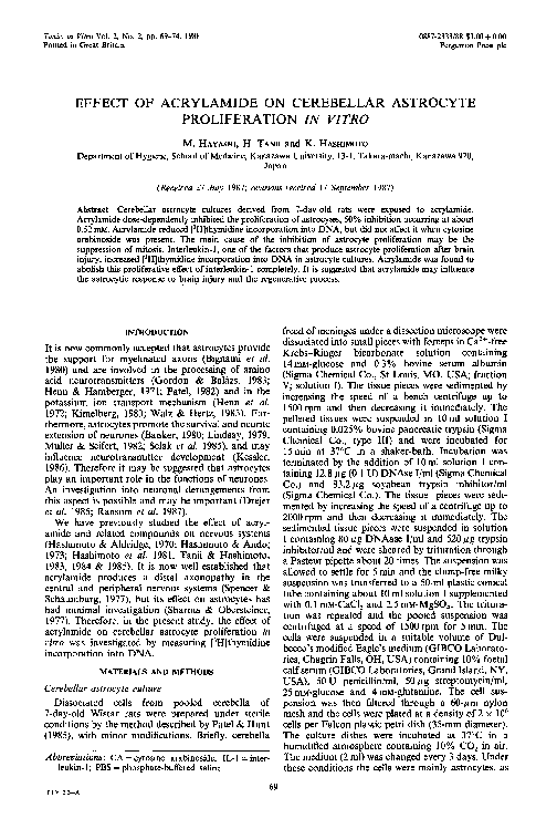 (PDF) Effect of acrylamide on cerebellar astrocyte proliferation in vitro
