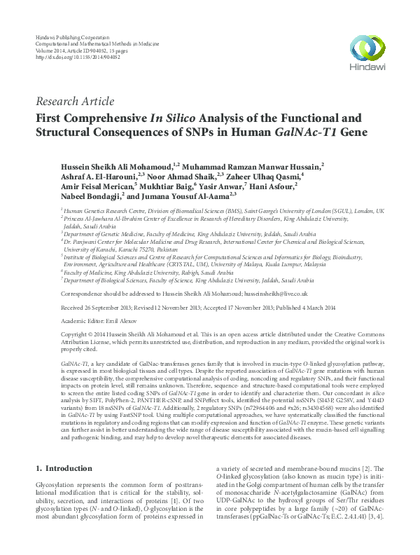 (PDF) First Comprehensive In Silico Analysis of the Functional and ...