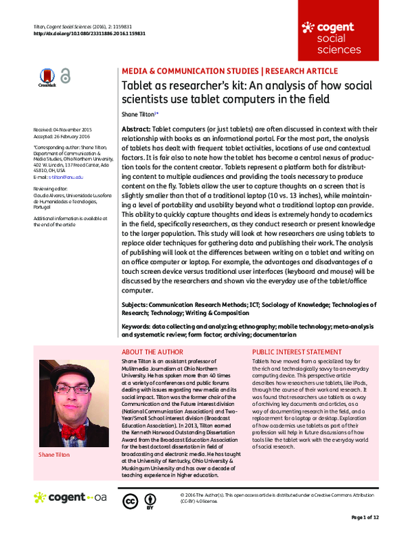 (PDF) Tablet as researcher’s kit: An analysis of how social scientists ...
