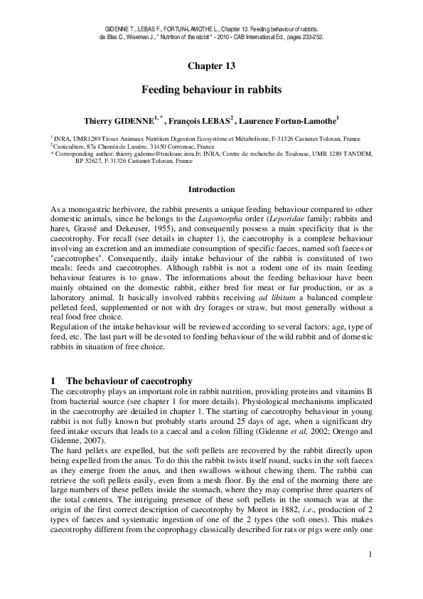 (PDF) Feeding behaviour in rabbits