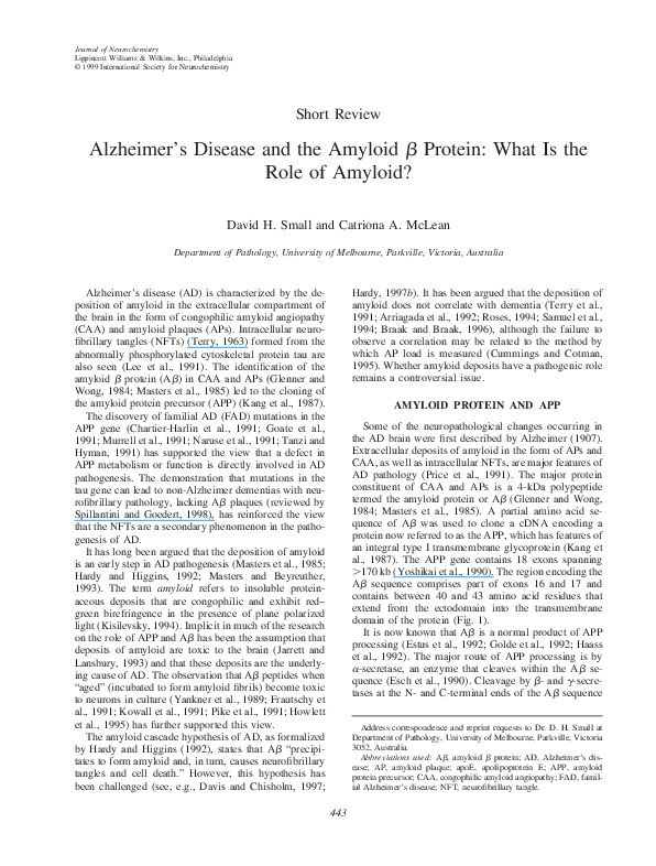 (PDF) Alzheimer's Disease and the Amyloid β Protein