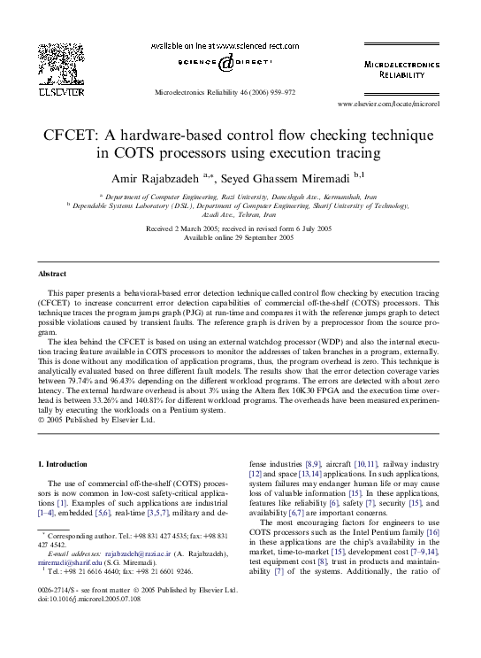 (PDF) CFCET A hardwarebased control flow checking technique in COTS