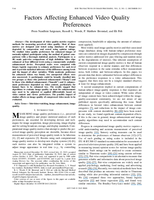 (PDF) Factors Affecting Enhanced Video Quality Preferences
