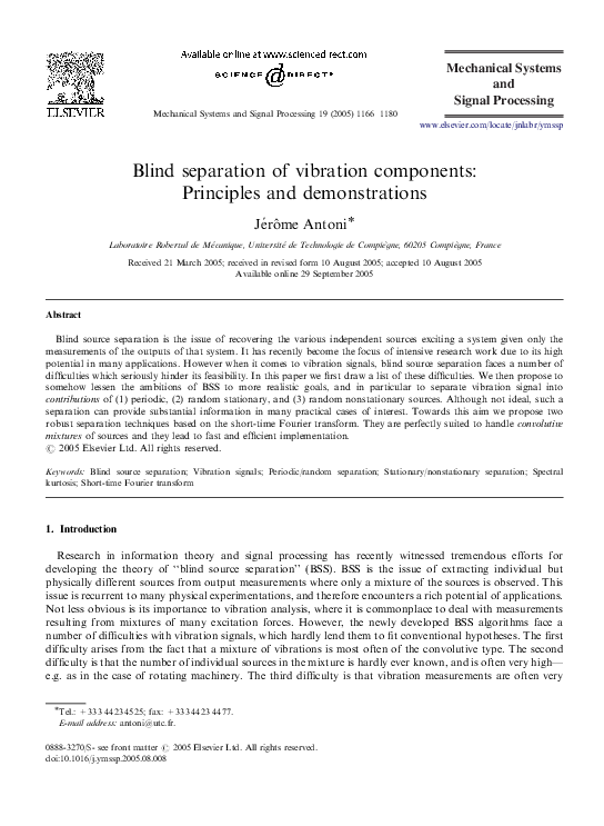 (PDF) Blind separation of vibration components: Principles and ...