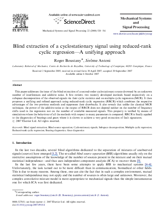 (PDF) Blind extraction of a cyclostationary signal using reduced-rank ...