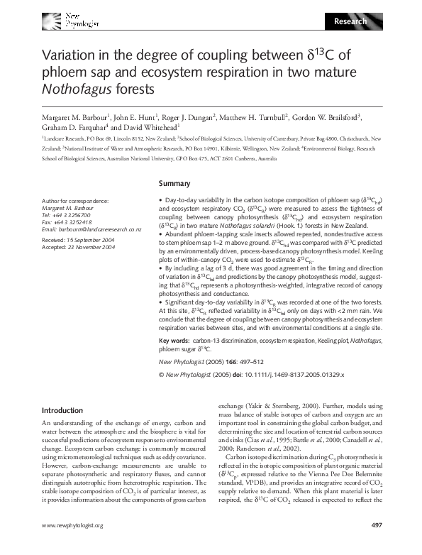 (PDF) Variation in the degree of coupling between δ13C of phloem sap ...