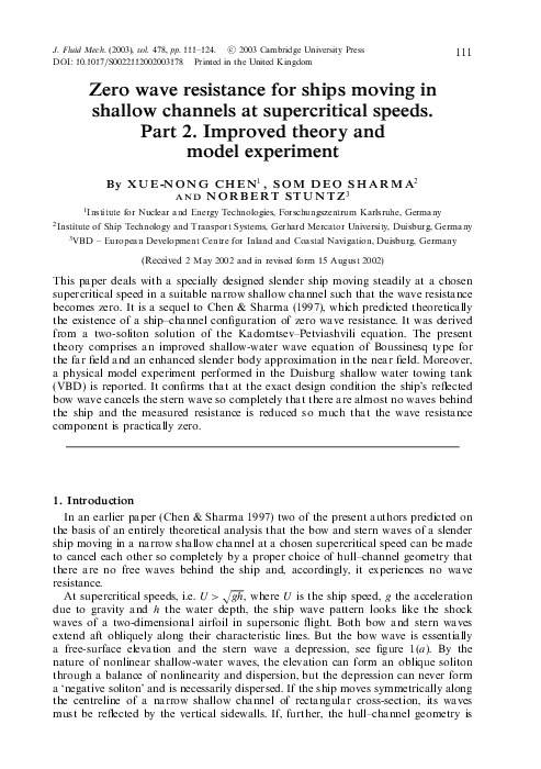 (PDF) Zero wave resistance for ships moving in shallow channels at ...