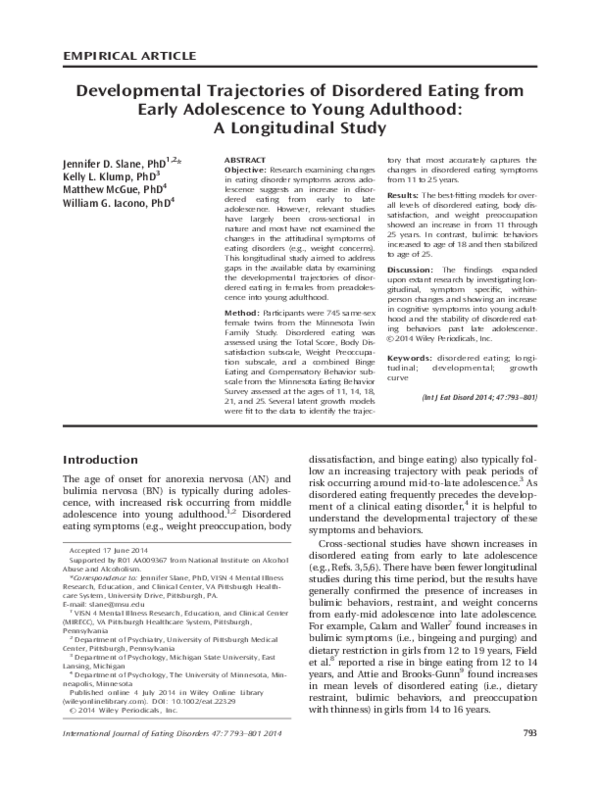(PDF) Developmental trajectories of disordered eating from early ...