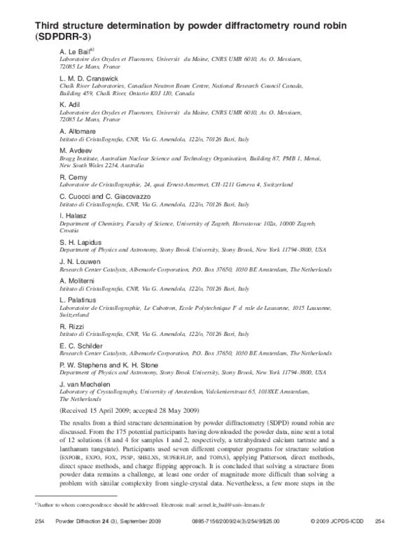(PDF) Third structure determination by powder diffractometry round ...