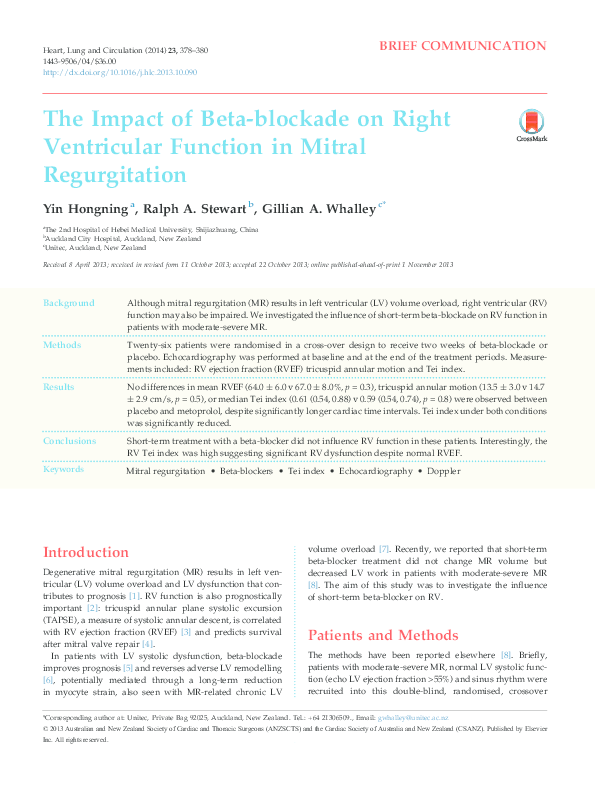 (PDF) The Impact of Beta-blockade on Right Ventricular Function in ...