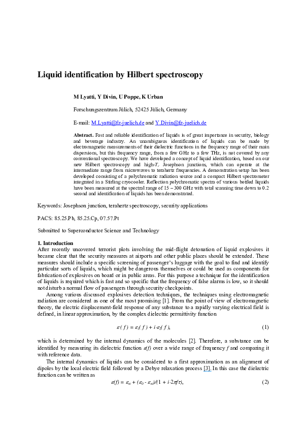 (PDF) Liquid identification by Hilbert spectroscopy