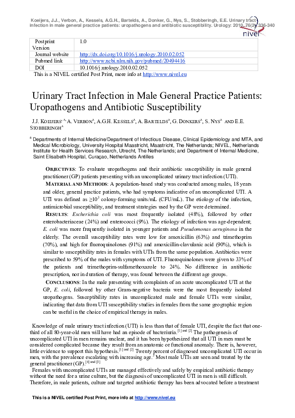 (PDF) Urinary Tract Infection in Male General Practice Patients
