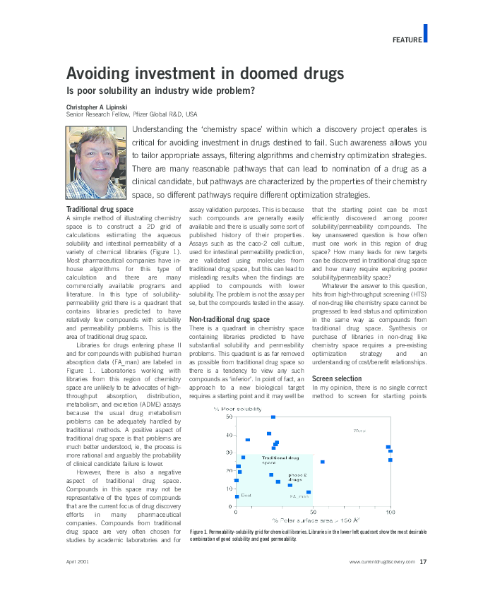 (PDF) Avoiding investment in doomed drugs, is poor solubility an