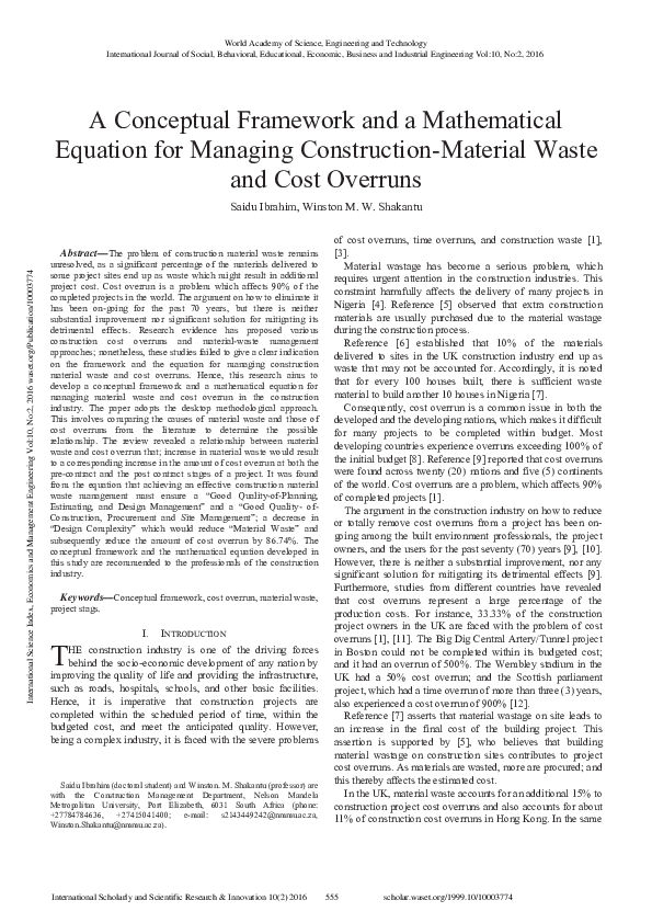 (PDF) A Conceptual Framework and a Mathematical Equation for Managing ...