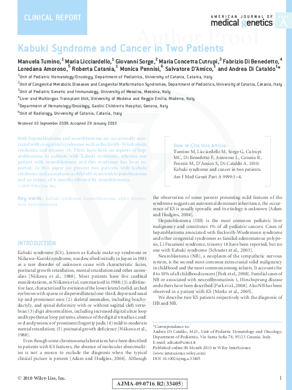 (PDF) Kabuki syndrome and cancer in two patients
