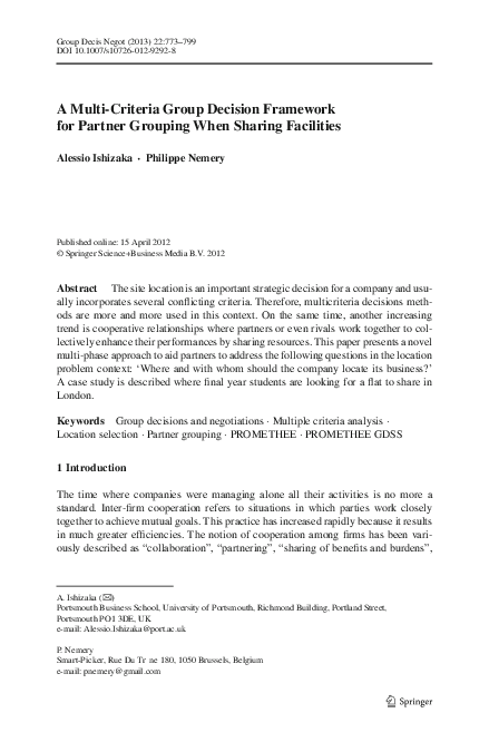 (PDF) A Multi-Criteria Group Decision Framework for Partner Grouping ...