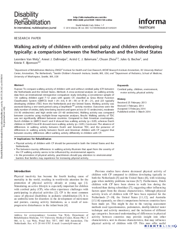 (PDF) Walking activity of children with cerebral palsy and children ...