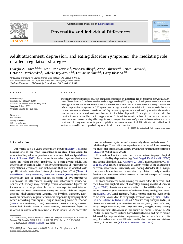 (PDF) Adult attachment, depression, and eating disorder symptoms: The ...