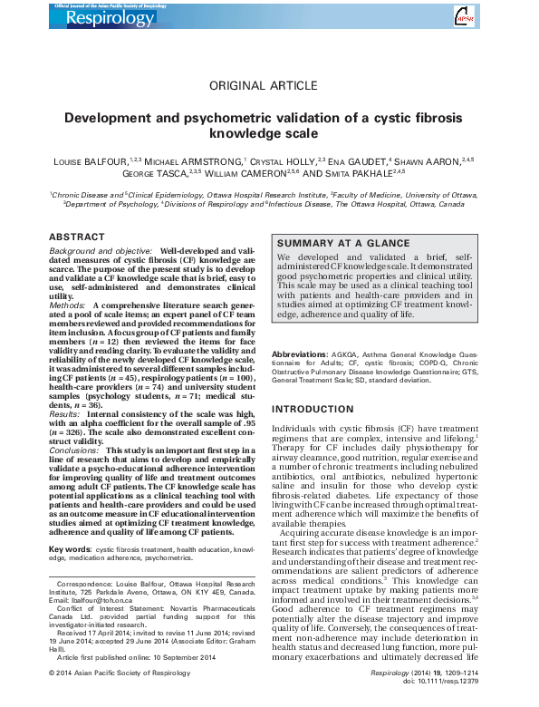 (PDF) Development and psychometric validation of a cystic fibrosis ...
