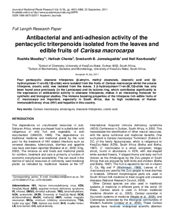 (PDF) Antibacterial and anti-adhesion activity of the pentacyclic ...