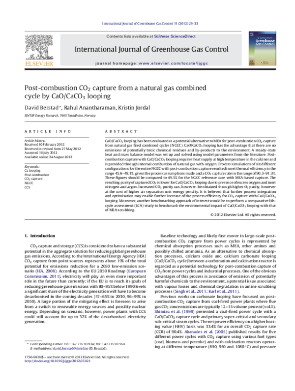 (PDF) Post-combustion CO2 capture from a natural gas combined cycle by ...