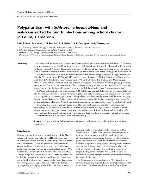 (PDF) Polyparasitism with Schistosoma haematobium and soil-transmitted ...