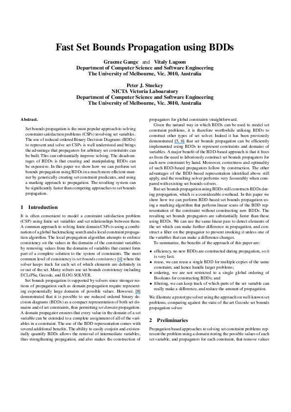(PDF) Fast set bounds propagation using BDDs