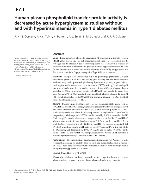 (PDF) Human plasma phospholipid transfer protein activity is decreased ...