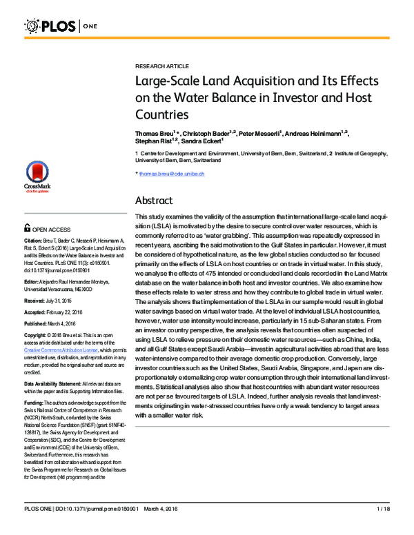 (PDF) Large-Scale Land Acquisition and Its Effects on the Water Balance ...