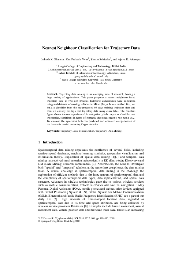 (PDF) Nearest Neighbour Classification for Trajectory Data