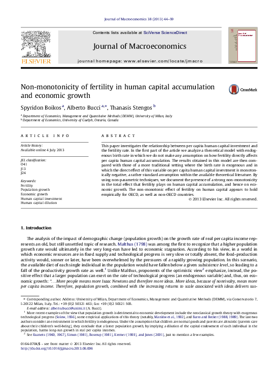(PDF) Non-monotonicity of fertility in human capital accumulation and ...