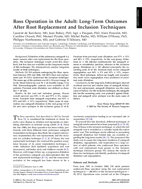 (PDF) Ross Operation in the Adult: Long-Term Outcomes After Root ...