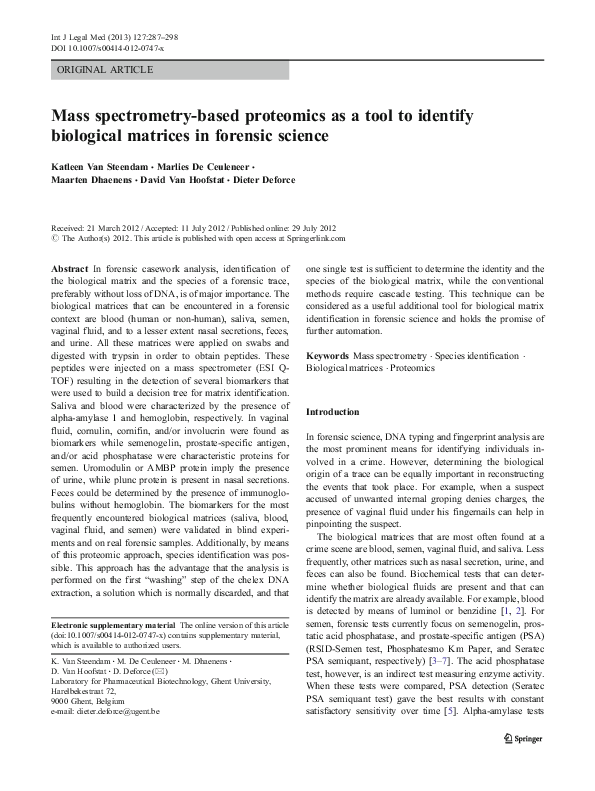 (PDF) Mass spectrometry-based proteomics as a tool to identify ...