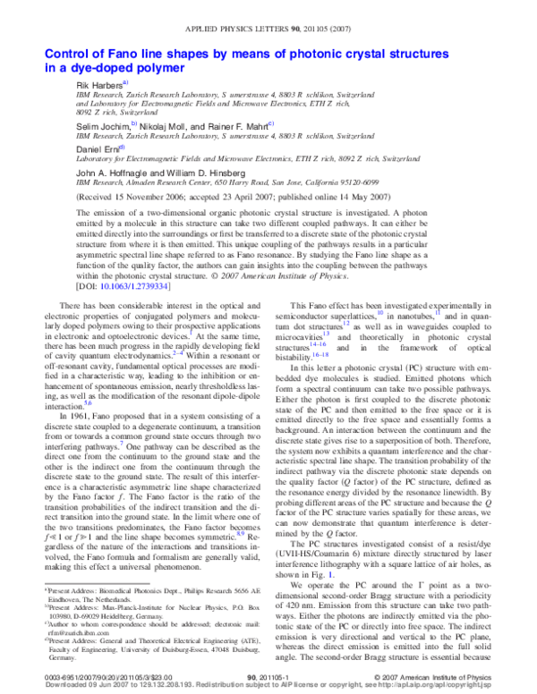 (PDF) Control of Fano line shapes by means of photonic crystal ...