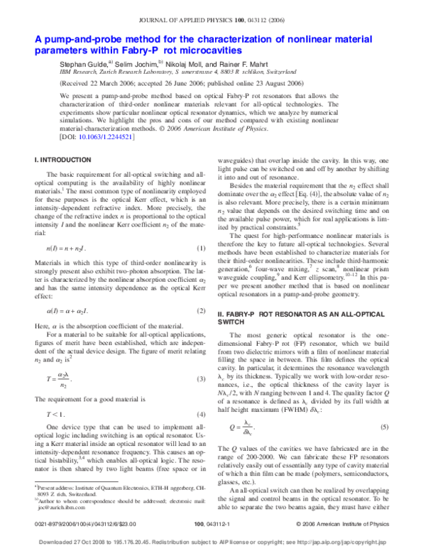 (PDF) A pump-and-probe method for the characterization of nonlinear ...