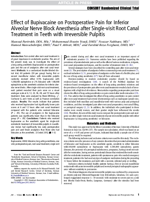 (PDF) Effect of Bupivacaine on Postoperative Pain for Inferior Alveolar Nerve Block Anesthesia