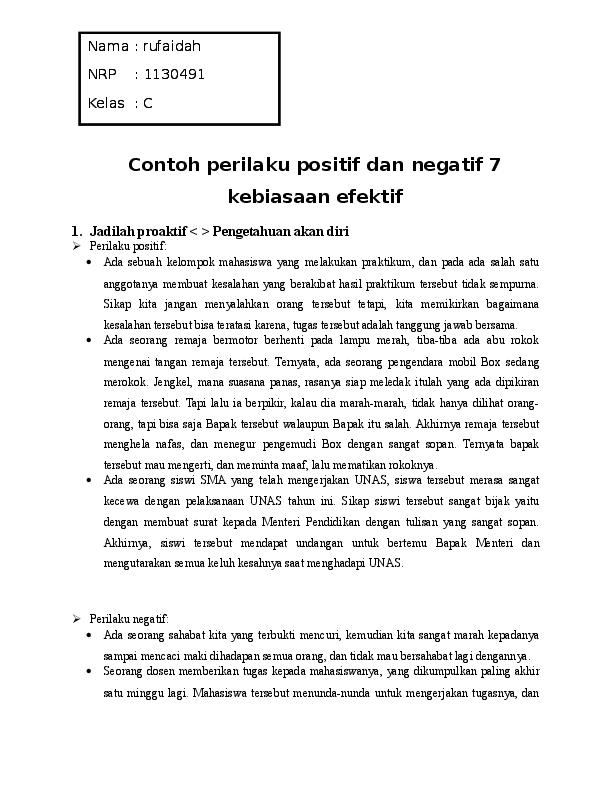 Doc Contoh Perilaku Positif Dan Negatif 7 Kebiasaan Efektif Rufaidah Idull Academia Edu
