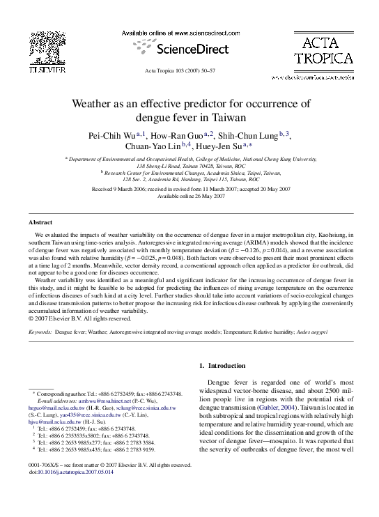 (PDF) Weather as an effective predictor for occurrence of dengue fever ...