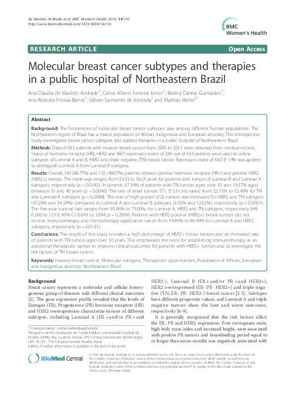 (PDF) Molecular breast cancer subtypes and therapies in a public ...
