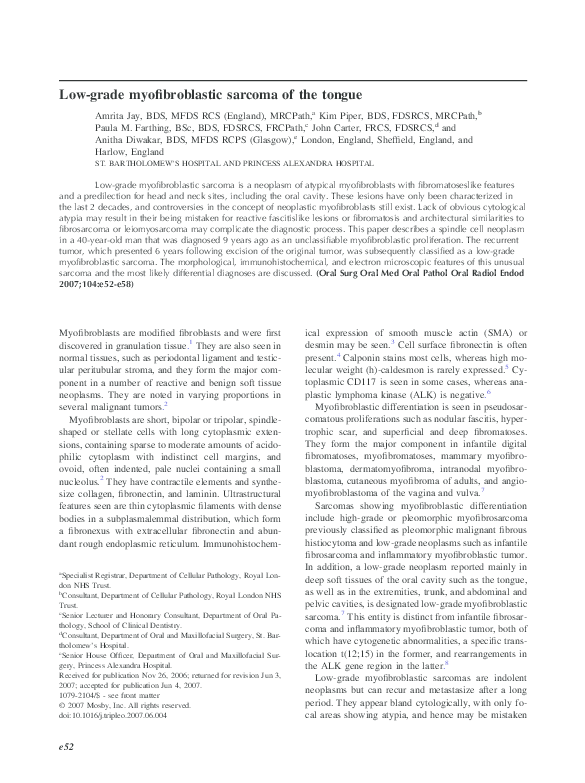 (PDF) Low-grade myofibroblastic sarcoma of the tongue