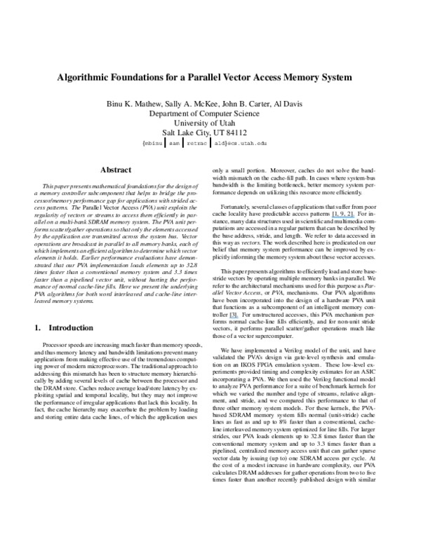 (PDF) Algorithmic foundations for a parallel vector access memory system