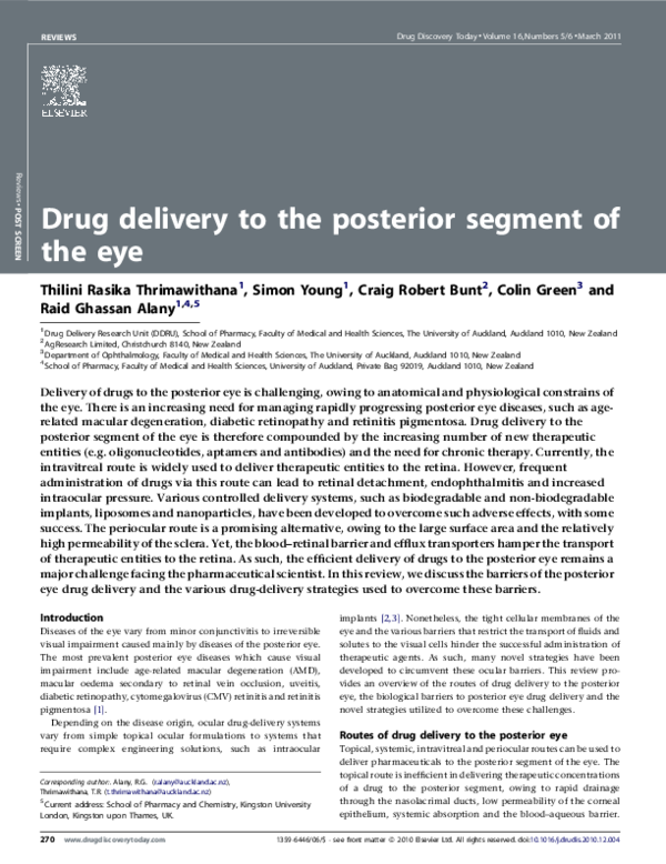 (PDF) Drug delivery to the posterior segment of the eye
