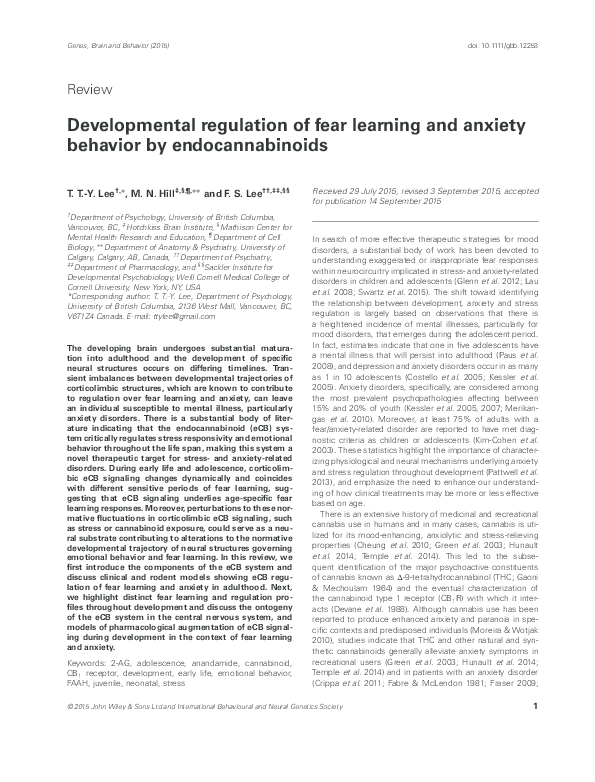 (PDF) Developmental regulation of fear learning and anxiety behavior by ...