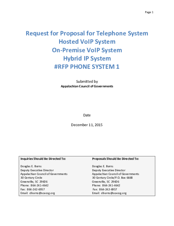 (PDF) Request for Proposal for Telephone System Hosted VoIP System On