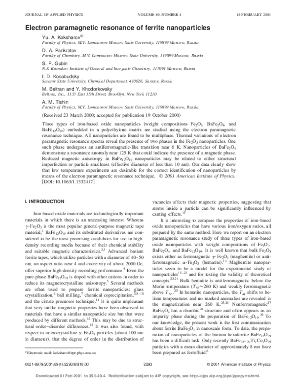 (PDF) Electron resonance of ferrite nanoparticles Denis