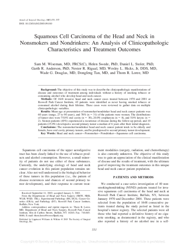 (PDF) Squamous Cell Carcinoma of the Head and Neck in Nonsmokers and ...