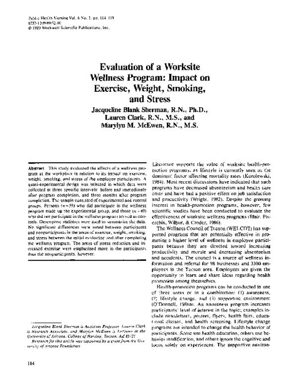 (PDF) Evaluation of a Worksite Wellness Program: Impact on Exercise ...