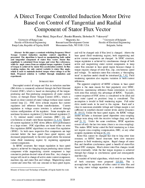 (PDF) A Direct Torque Controlled induction motor drive based on control ...